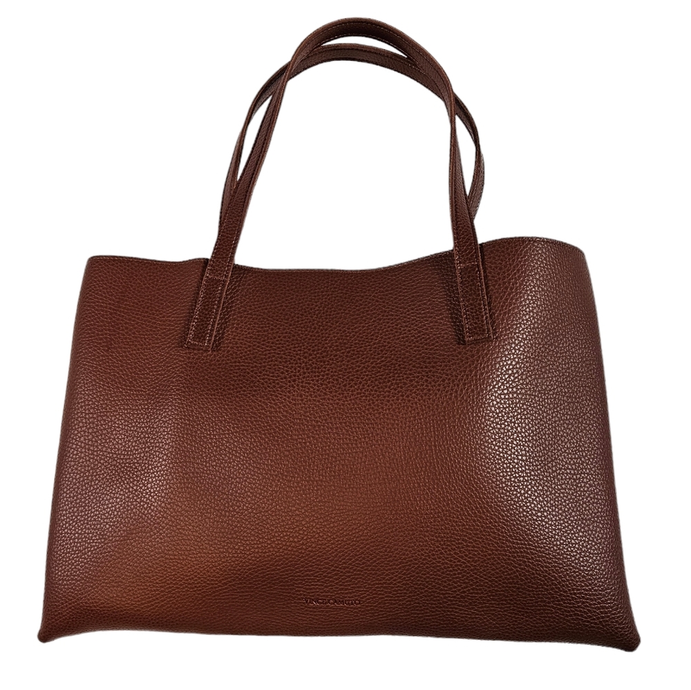 Vince Camuto Luck Brown Black Vegan Faux Leather Tote Bag Pebbled Laptop Career - Picture 8 of 13